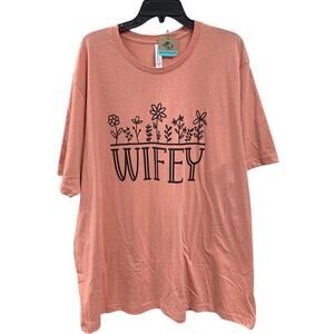New Hand Printed Womens 4XL Heathered Wifey Floral Short Sleeve Tee Shirt